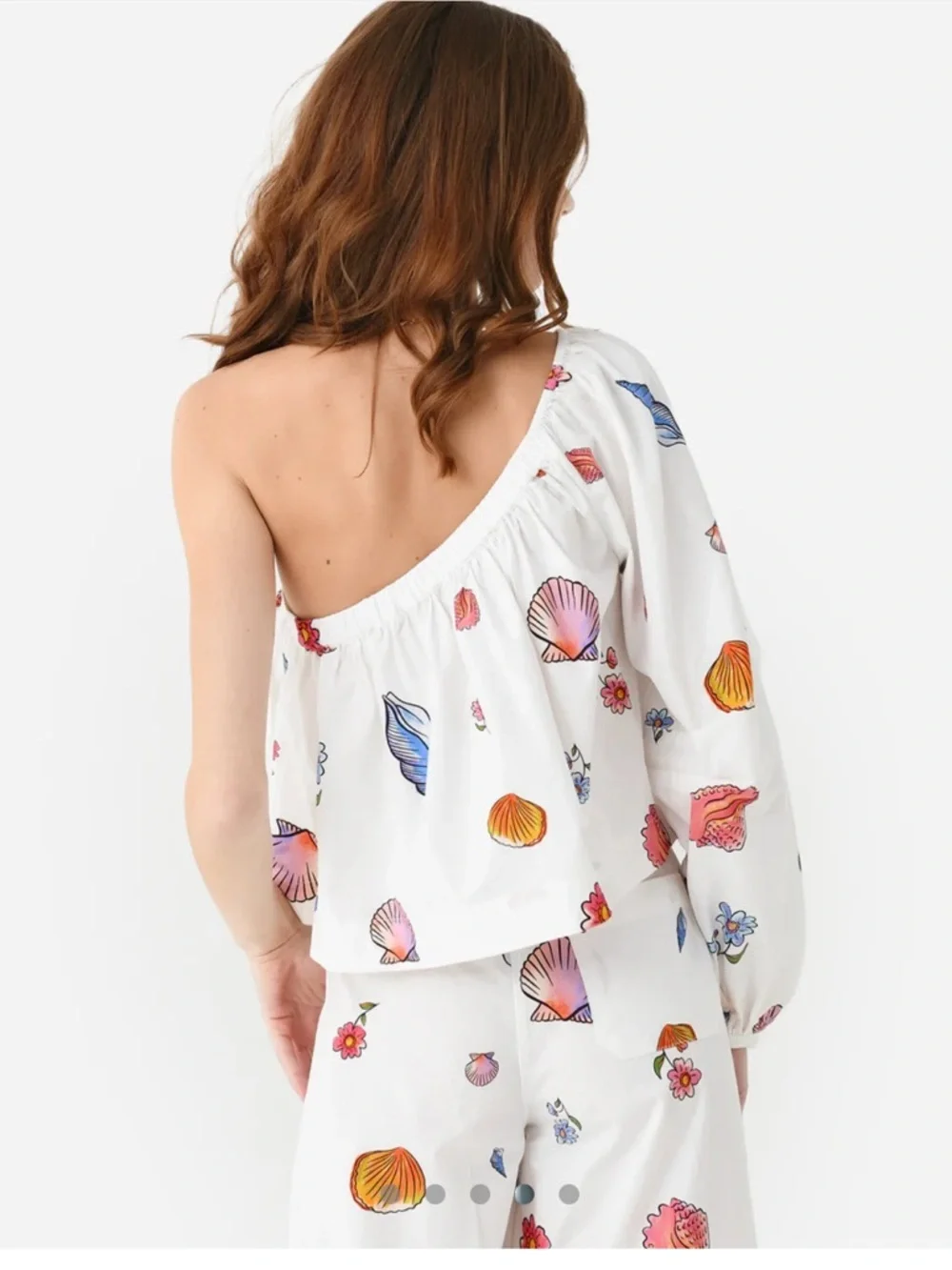 Ciao Lucia Lea One Shoulder Top & Matching Wide Leg Pants Set Floral Shell Print